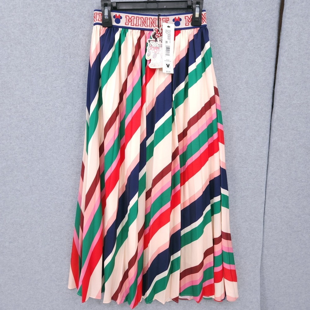 Disney Minnie Mouse Majorette Pleated A Line Midi Multi Skirt Womens Size XS NWT